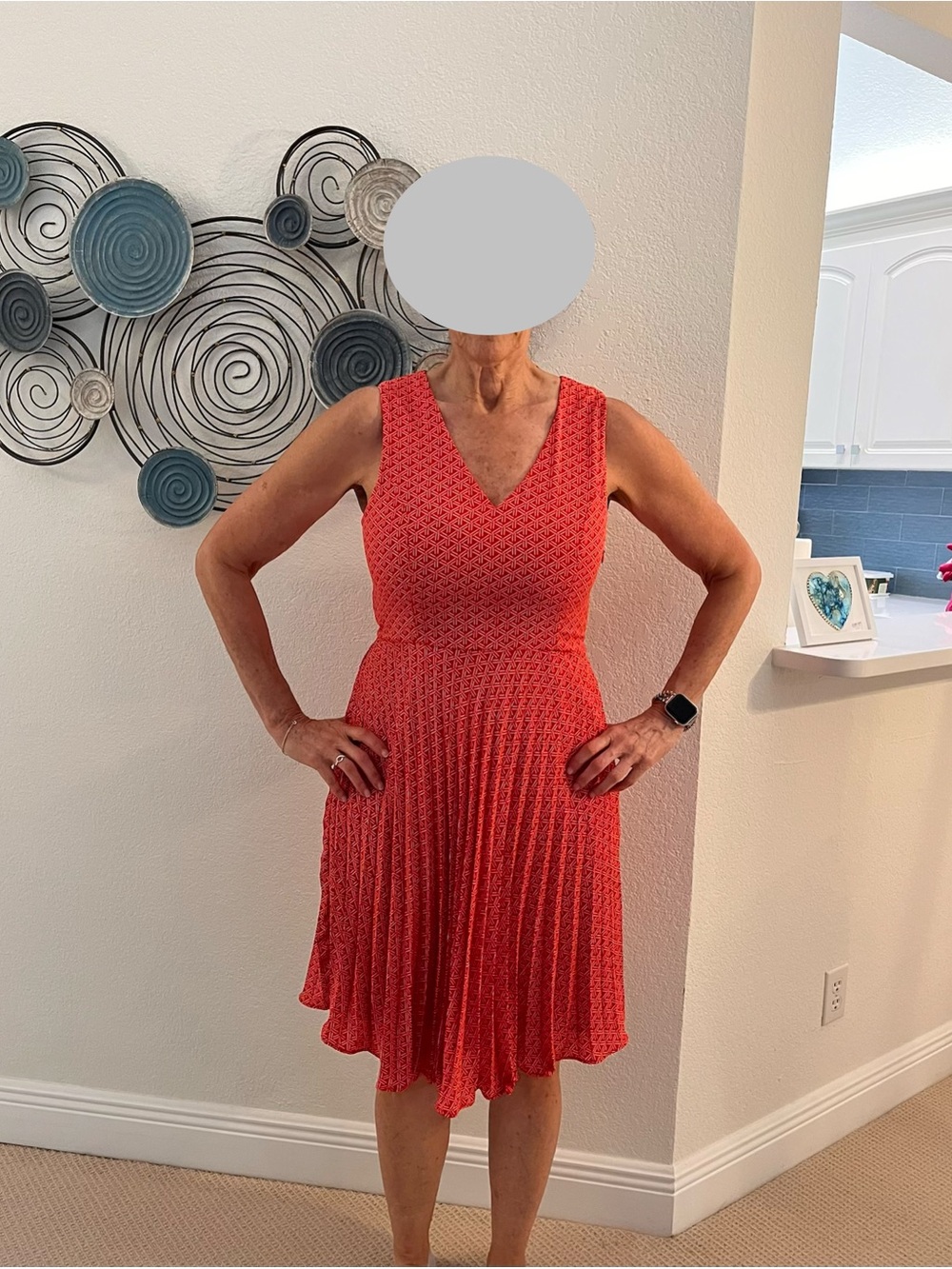 Sleeveless Red V-Neck Pleated Women’s Dress